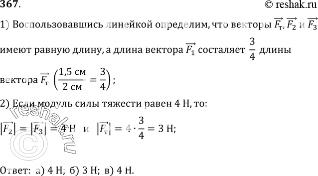 Изображение 367.	На рисунке 82 графически изображены силы, действующие на модель самолета. Сила тяжести равна 4 Н.Пользуясь линейкой, определите модули сил: a) F2 — силы тяги...