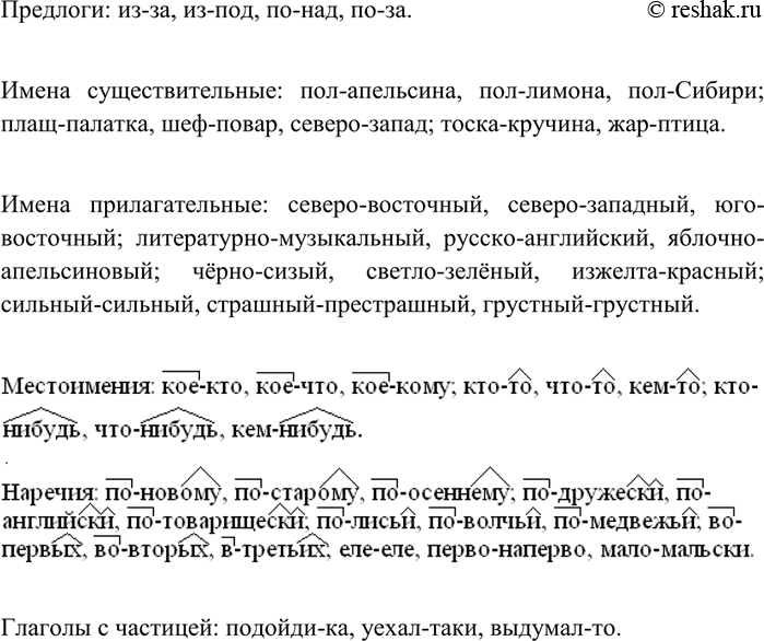 Изображение 30 Дополните запись примерами слов, которые пишутся через дефис.Предлоги:...Имена существительные: пол-апельсина, ...; плащ-палатка, ...; тоска-кручина, ...Имена...